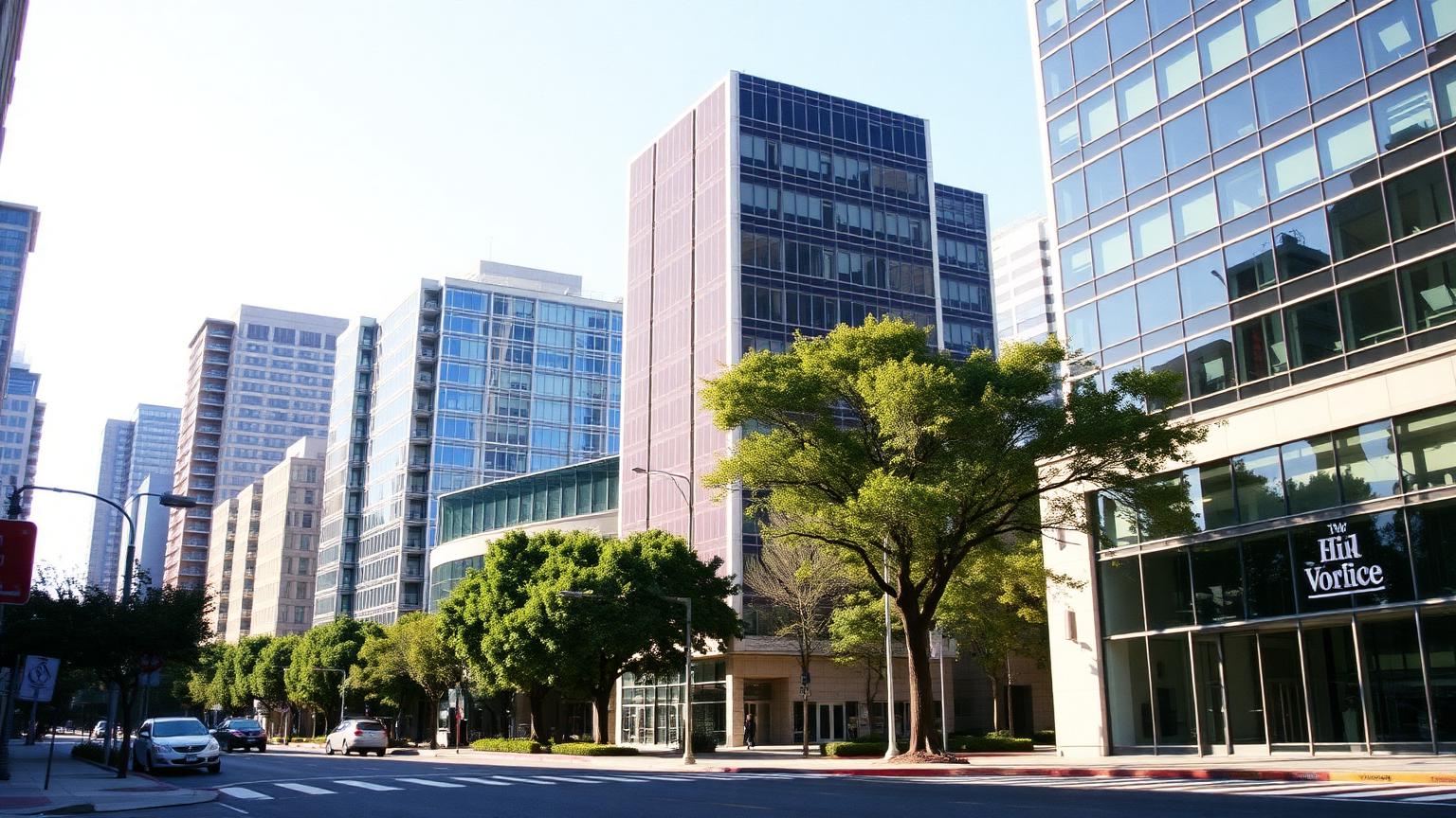 mid-rise office buildings in Culver City, Los Angeles County, California, where Resilient Vending places free vending machines