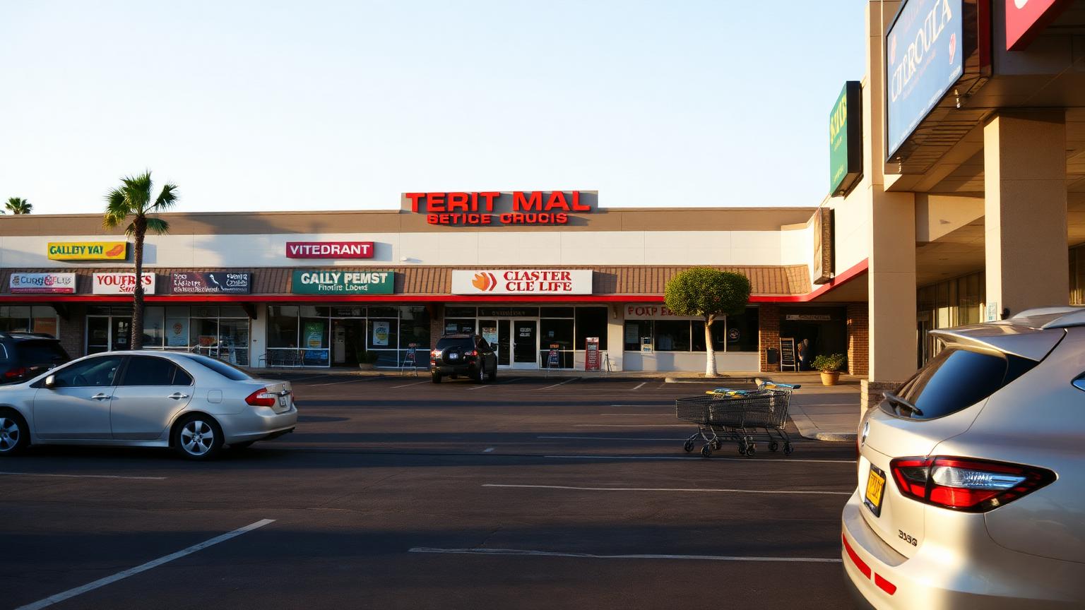 retail plaza and shopping center storefronts in Orange, Orange County, California, where Resilient Vending places free vending machines